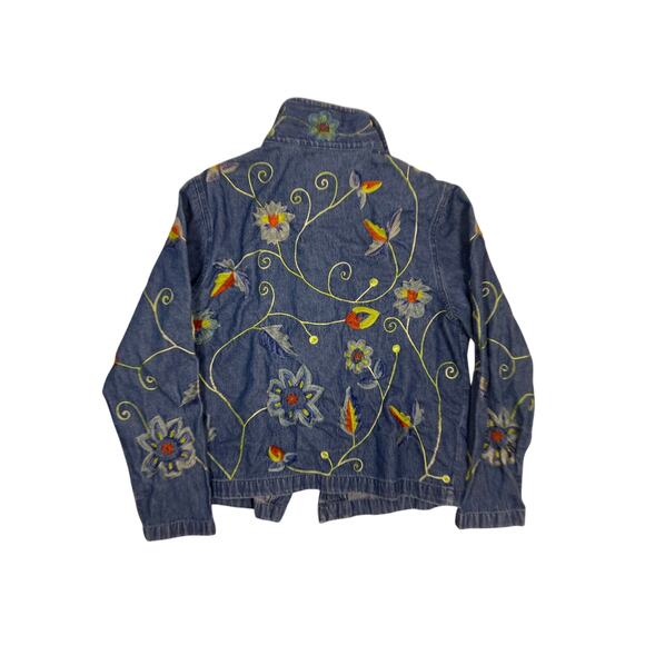 Vintage Y2K Floral Embroidered Jean Jacket Women's M 100% Cotton Studio Works - Picture 4 of 5